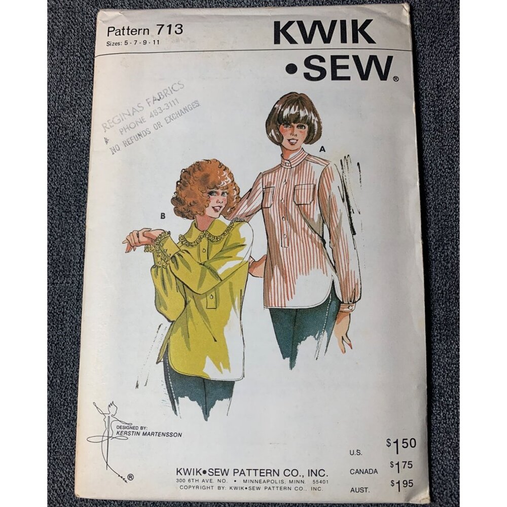 Kwik Sew Misses Blouse Sewing Pattern Size 5 7 9 11 713 - uncut